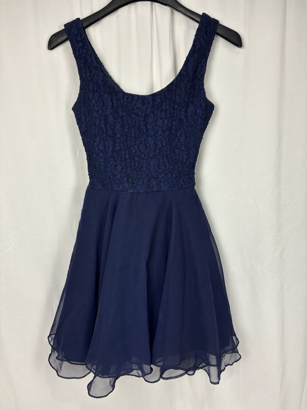 Vintage De Laru Fit & Flare Dress Knee Length Navy Blue Lace Tulle Size 3/4